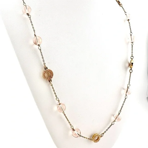J Crew Necklace in Pink with Rhinestones and Gold Tone Setting and Chain - Picture 5 of 6